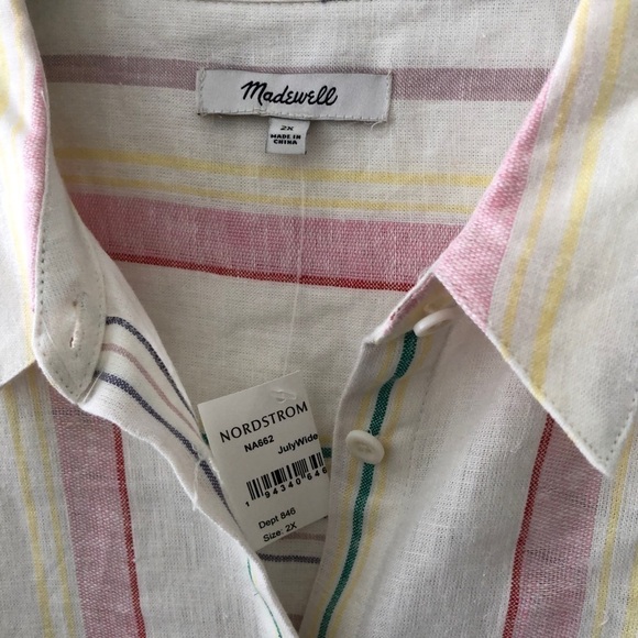 Madewell Linen Blend Rainbow Stripes Button Up Shirt 2X - Picture 7 of 11